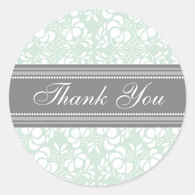Sticker Rond Mint Damask Merci Enveloppe Mariage sceaux (Devant)