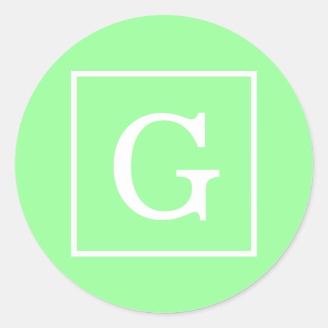 Sticker Rond Mint Green White Framed Initial (Devant)
