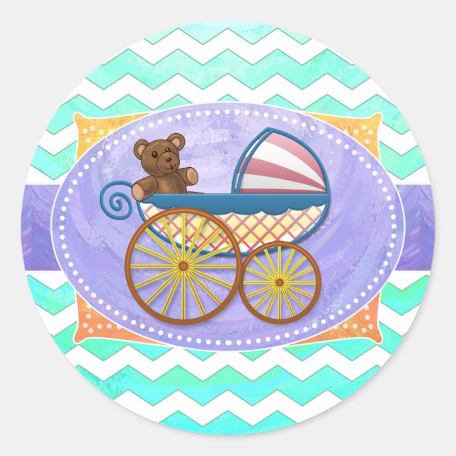 Sticker Rond Mint Ice Blue Chevron Patteryn Baby (Devant)