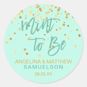 Sticker Rond MINT personnalisée pour être Gold Confetti Mariage