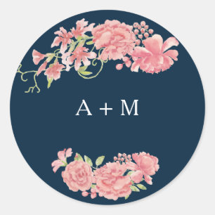Sticker Rond Minuit bleu foncé rose mariage merci