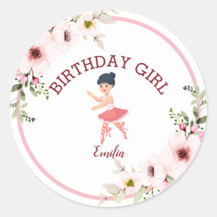 Sticker Rond Minuscule danseur   Ballet Floral rose Fête Annive