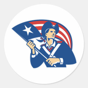 Sticker Rond Minuteman américain de patriote avec le drapeau