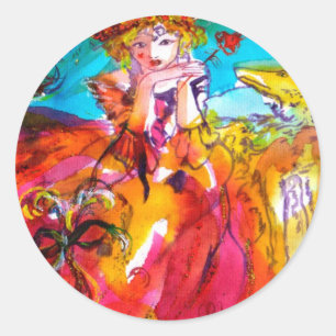 Sticker Rond MIRANDOLINA, rose, jaune fuchsia