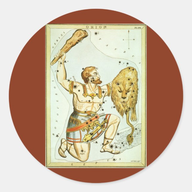 Sticker Rond Miroir d'Urania, carte céleste d'astronomie vintag (Devant)