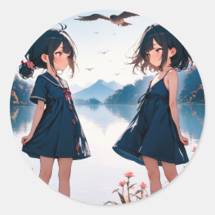 Sticker Rond Mirrored Daydream au bord du lac