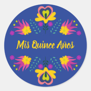 Sticker Rond Mis Quince Anos Black Blue Yellow Mexican Fiesta