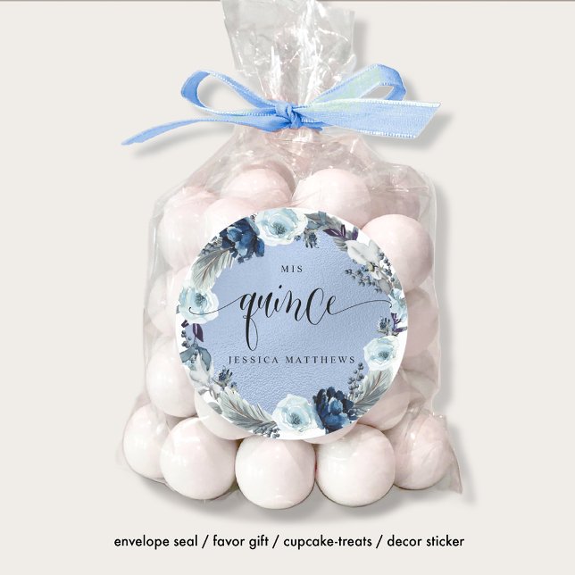 Sticker Rond Mis Quince, espagnol, couronne de fleurs bleues (Créateur téléchargé)