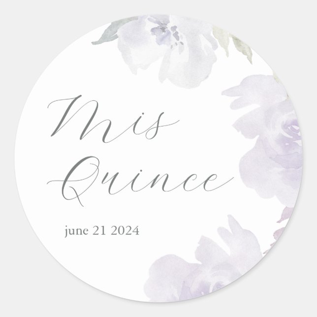 Sticker Rond Mis Quince Purple Floral 15e anniversaire Quinceañ (Devant)