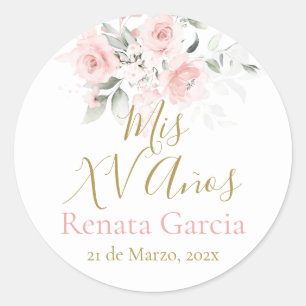Sticker Rond Mis XV años flores rosas