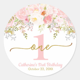 Sticker Rond Miss ONEderful Pink Roses premier anniversaire