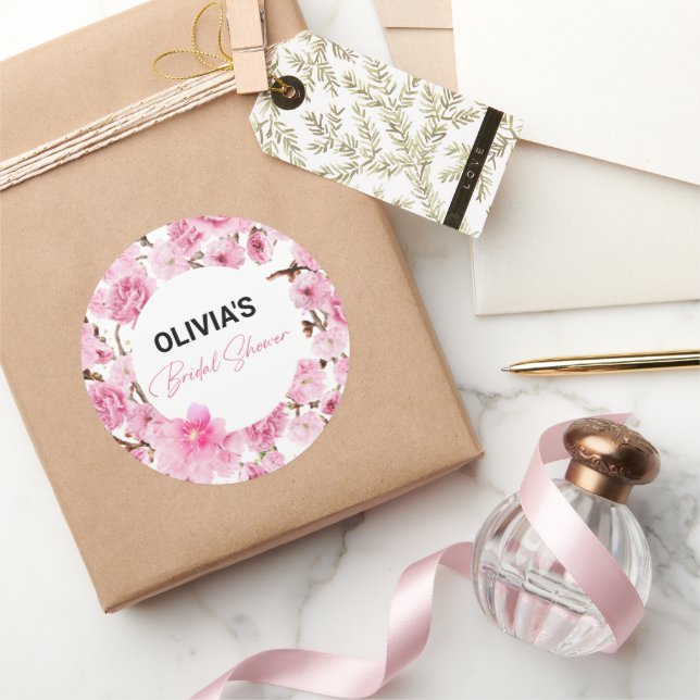 Sticker Rond Miss to Mrs Bridal Shower Aquarelle Fleurs Roses  (Cadeaux)