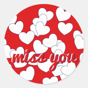 Sticker Rond 'miss you' - Rouge avec de mignons Coeurs d'amour