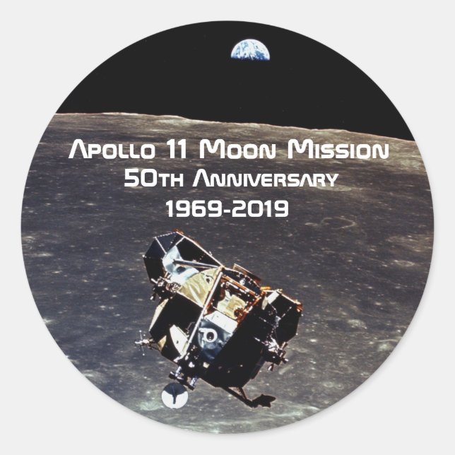 Sticker Rond Mission historique Apollo 11 Moon 50e anniversaire (Devant)