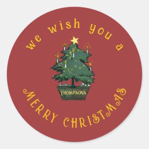 Sticker Rond Mixte Médias Rétro Joyeux Arbre de Noël