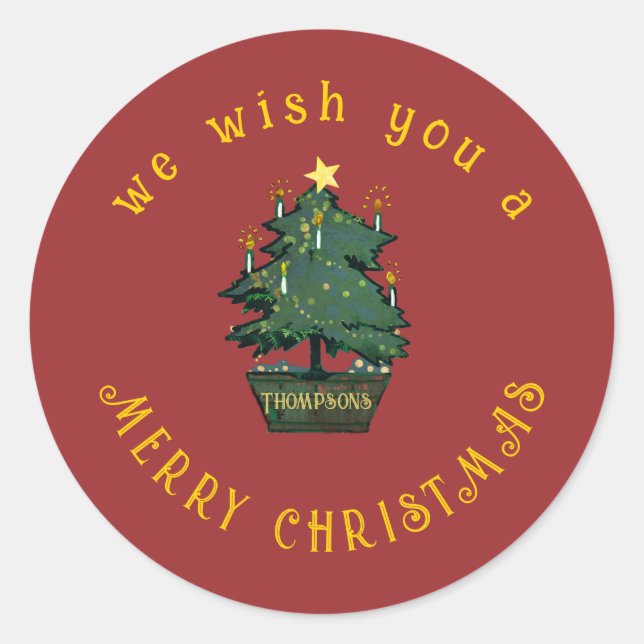 Sticker Rond Mixte Médias Rétro Joyeux Arbre de Noël (Devant)