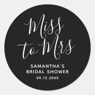 Sticker Rond Mlle à Mme Fête des mariées Black Simple Minimalis