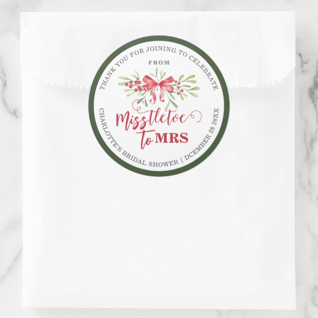 Sticker Rond Mlle à Mme Winter Mistletoe personnalisé Shower de (Sac)