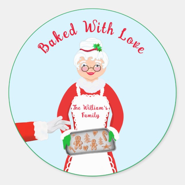 Sticker Rond Mme Claus Gingerbread Cookies Cuits Avec Amour (Devant)