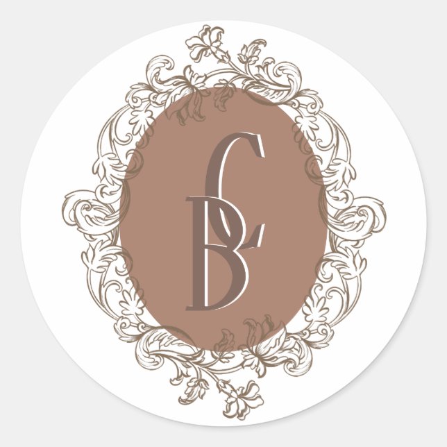 Sticker Rond Mocha Chocolat Mousse Rococo Mariage Monogramme (Devant)