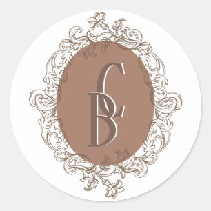 Sticker Rond Mocha Chocolat Mousse Rococo Mariage Monogramme