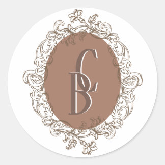 Sticker Rond Mocha Chocolat Mousse Rococo Mariage Monogramme