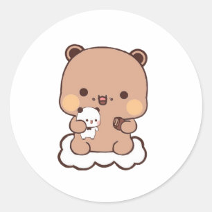 Sticker Rond Mochi Brownie Ours Et Ba