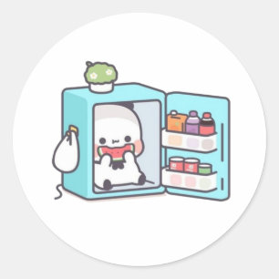 Sticker Rond Mochi Brownie Ours Et Bébé Panda
