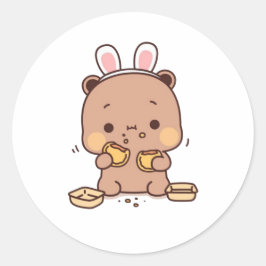 Sticker Rond Mochi Brownie Ours Et Bébé Panda