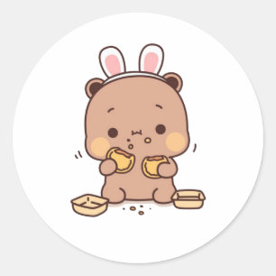 Sticker Rond Mochi Brownie Ours Et Bébé Panda