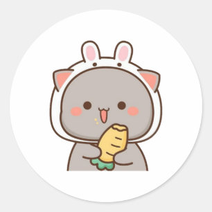 Sticker Rond Mochi Panda Bear Savoure Le Déjeuner