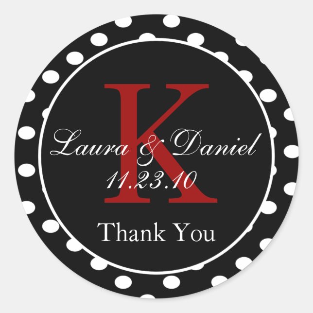 Sticker Rond Mocre noir blanc Pois Monogramme Mariage (Devant)