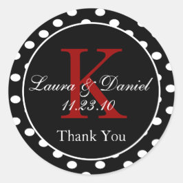 Sticker Rond Mocre noir blanc Pois Monogramme Mariage
