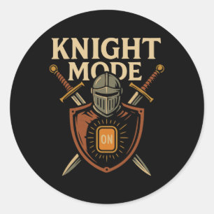 Sticker Rond Mode Chevalier Activé Épée Médiévale Drôle Bouclie