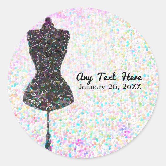 Sticker Rond Mode Confetti Mannequin Fête Personnalisée Favoris (Devant)
