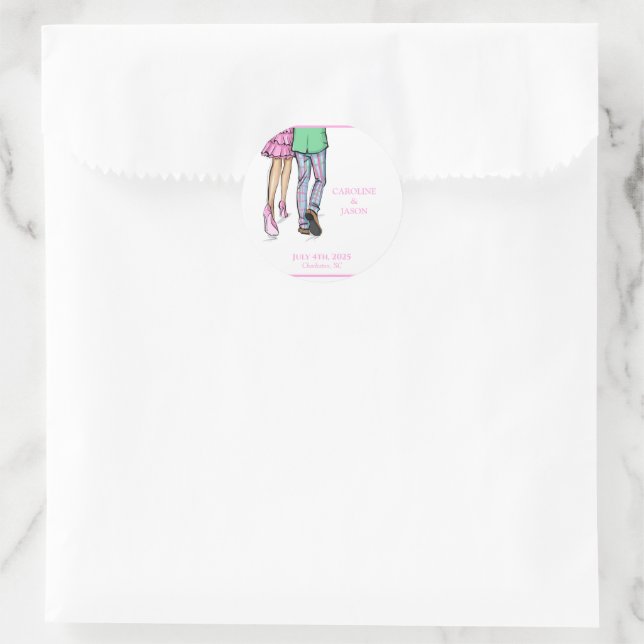 Sticker Rond Mode Couple Rouge Homard Douche Mariage Faveurs (Sac)