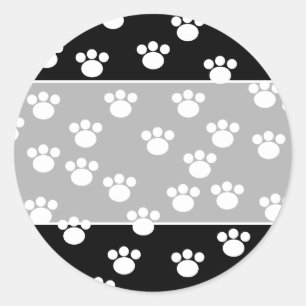 Sticker Rond Modèle animal noir et blanc d'empreinte de patte