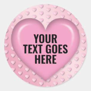 Sticker Rond Modèle blanc Coeur rose Ajouter votre texte