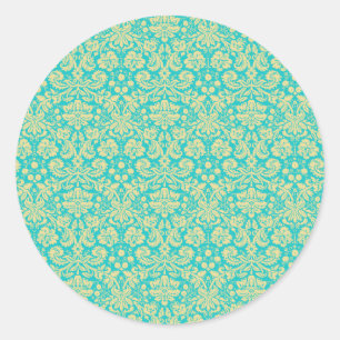 Sticker Rond Modèle Damas, Damas bleu, Damas français