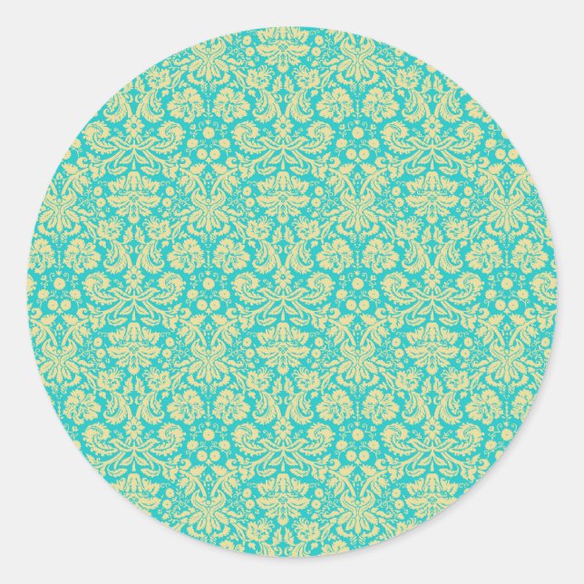 Sticker Rond Modèle Damas, Damas bleu, Damas français (Devant)