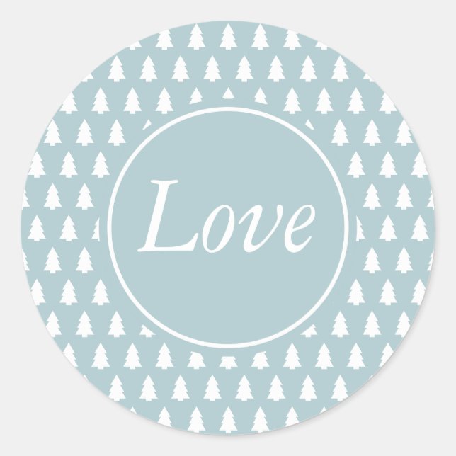 Sticker Rond Modèle d'arbre de Noël Amour Blanc Bleu (Devant)