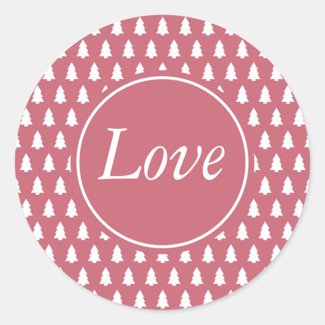 Sticker Rond Modèle d'arbre de Noël amour rose blanc (Devant)