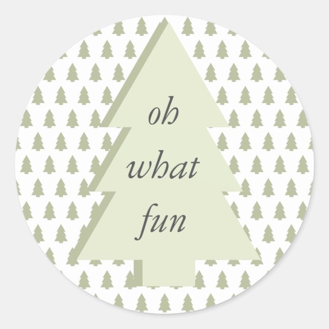 Sticker Rond Modèle d'arbre de Noël Oh What Fun Vert Sauge (Devant)