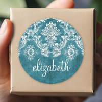 Modèle de Damas gris turquoise Texte personnalisé