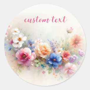 Sticker Rond Modèle de fleurs aquarelles élégantes avec texte p