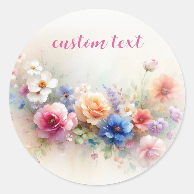 Sticker Rond Modèle de fleurs aquarelles élégantes avec texte p (Devant)