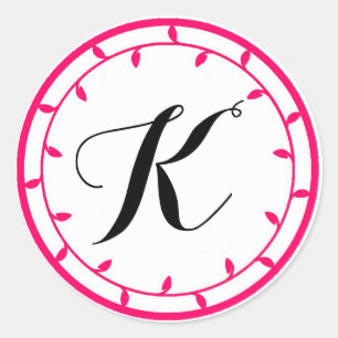 Sticker Rond Modèle de l'autocollant de monogramme rose chaud
