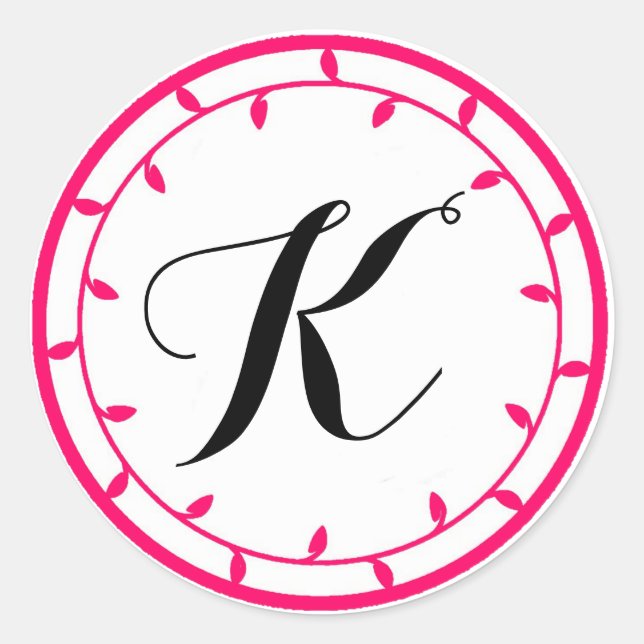 Sticker Rond Modèle de l'autocollant de monogramme rose chaud (Devant)