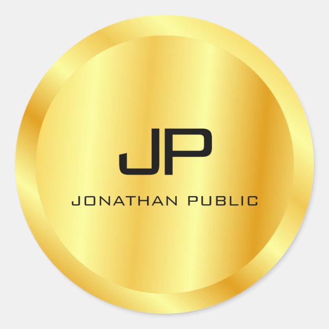 Sticker Rond Modèle de monogramme en or faux aspect métallisé t (Devant)