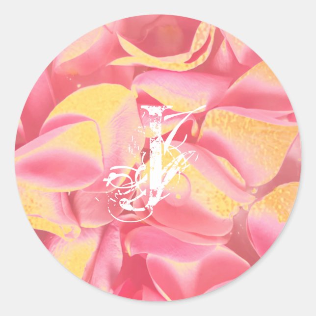 Sticker Rond Modèle de monogramme rose or élégant moderne (Devant)